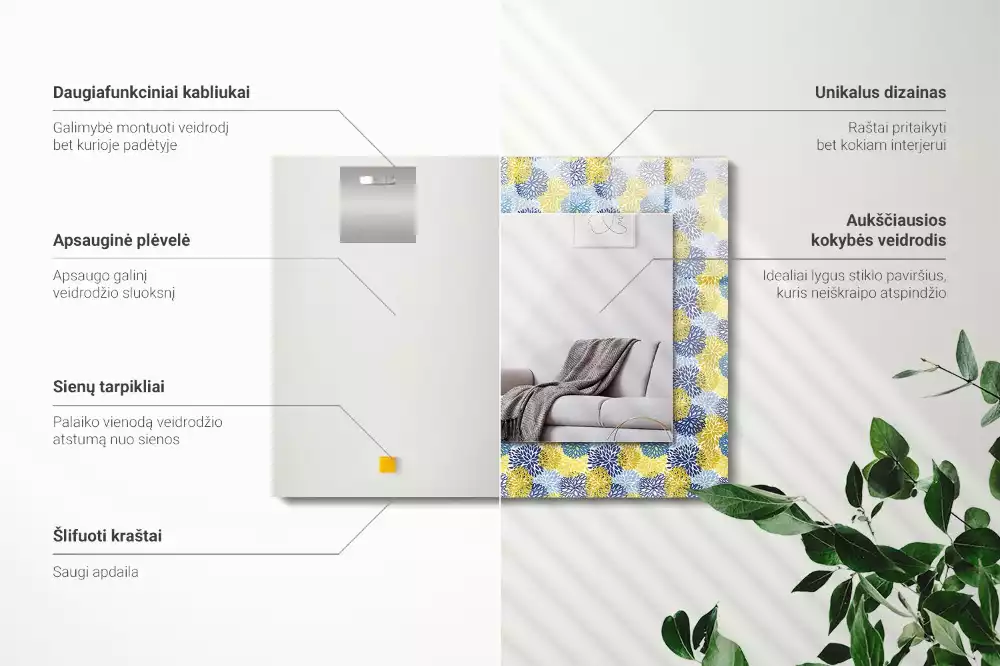 Miroir avec imprimé rectangulaire Motif floral coloré