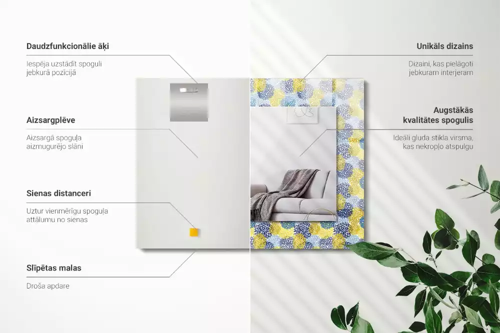 Miroir avec imprimé rectangulaire Motif floral coloré