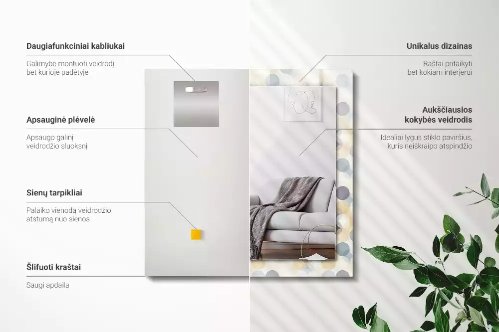 Miroir avec imprimé décoratif rectangulaire Motifs ronds colorés