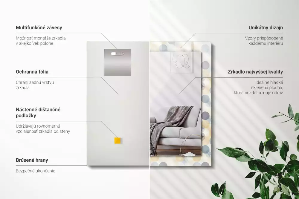 Miroir avec imprimé décoratif rectangulaire Motifs ronds colorés