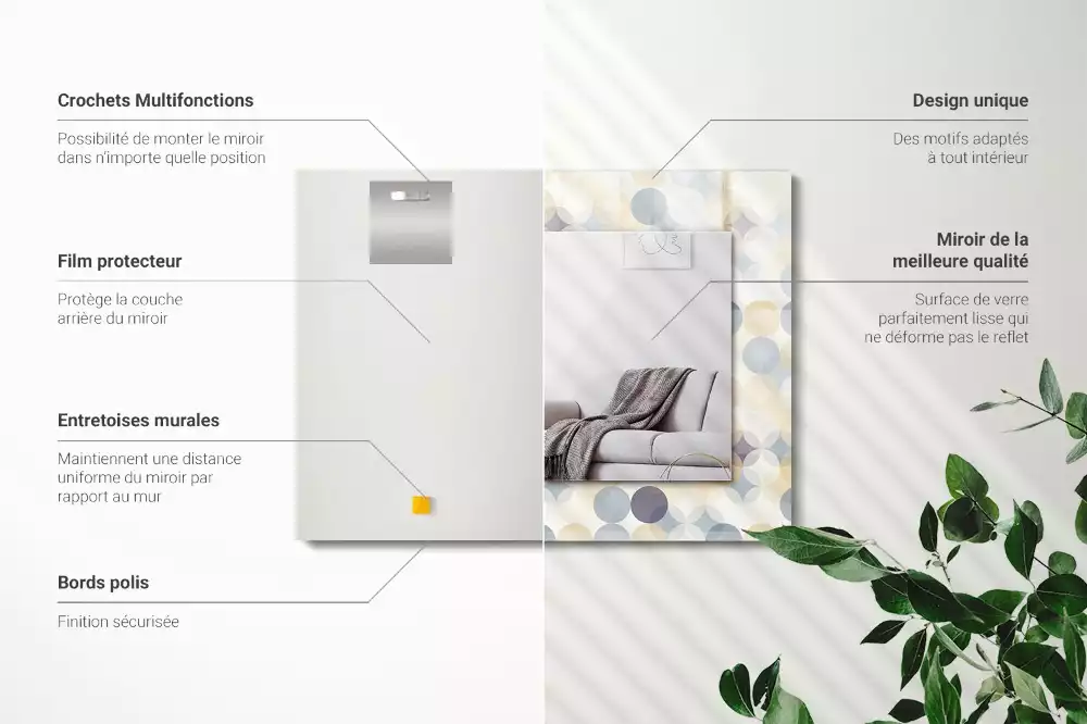 Miroir avec imprimé décoratif rectangulaire Motifs ronds colorés