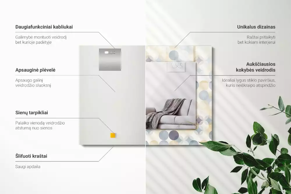 Miroir avec imprimé décoratif rectangulaire Motifs ronds colorés