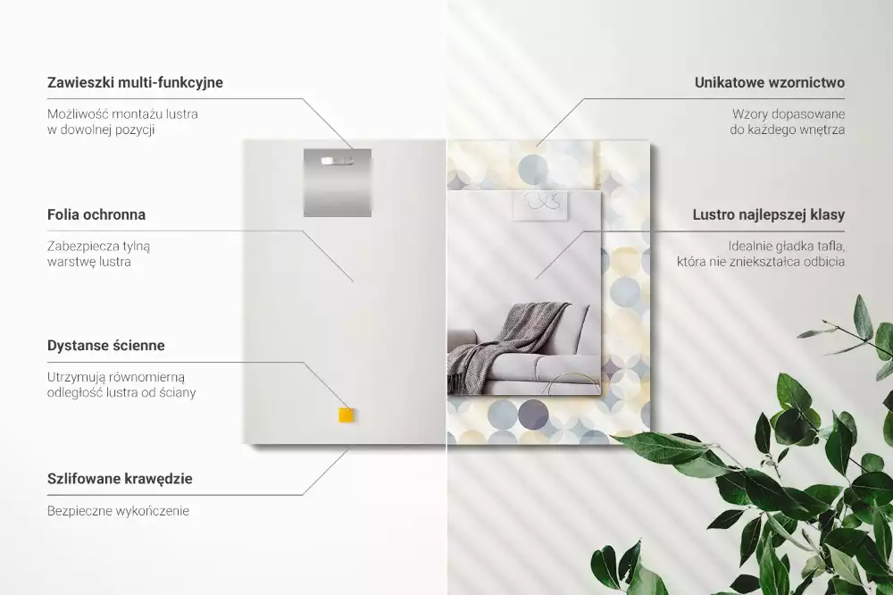 Miroir avec imprimé décoratif rectangulaire Motifs ronds colorés