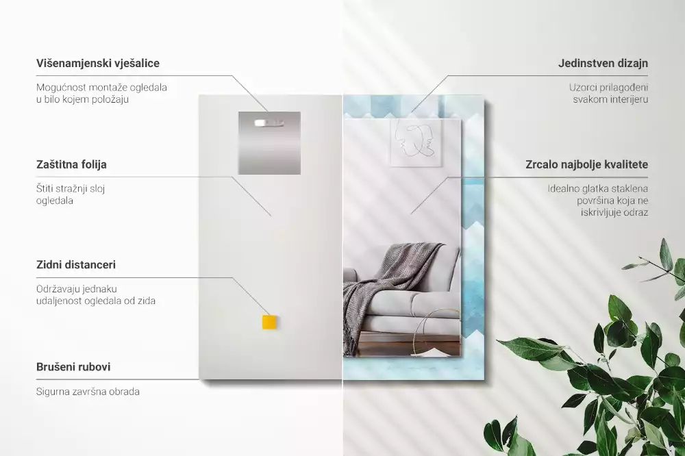 Miroir décoratif rectangulaire Motif en zigzag dégradé