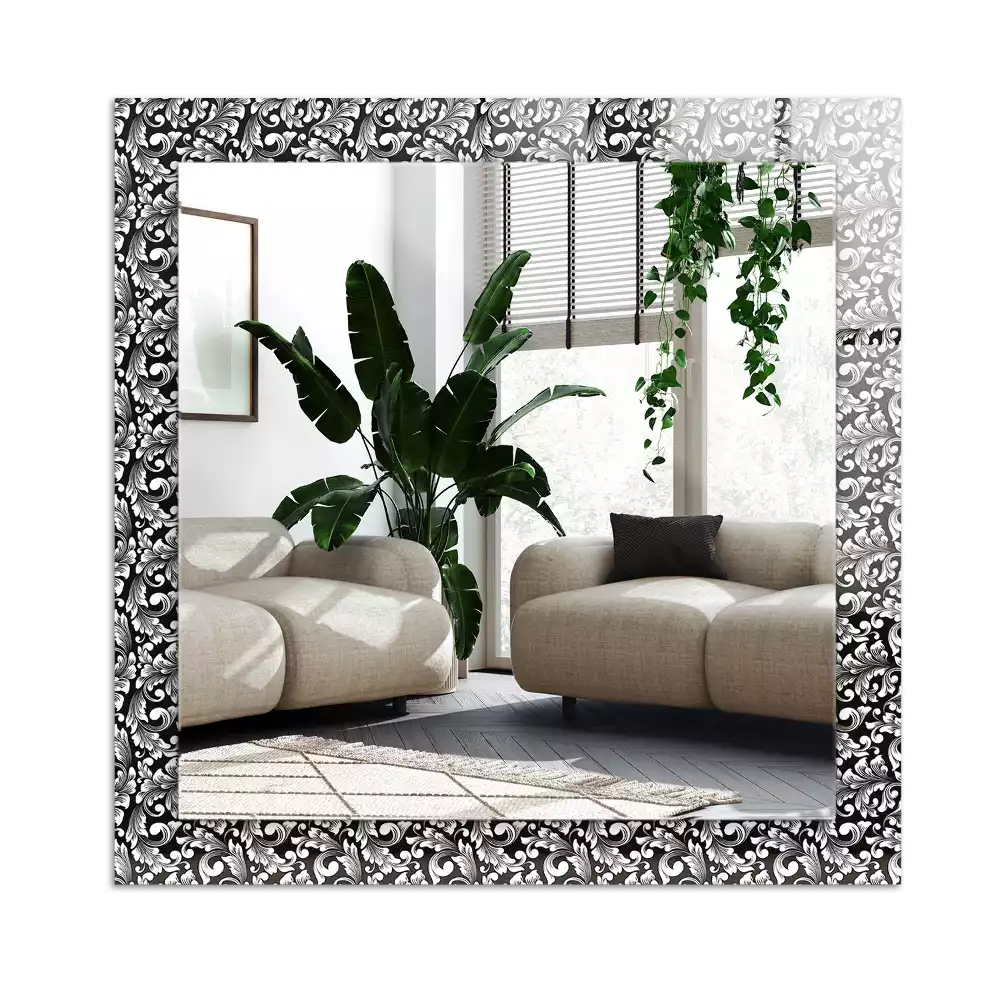 Miroir avec imprimé rectangulaire Ornements noir et blanc