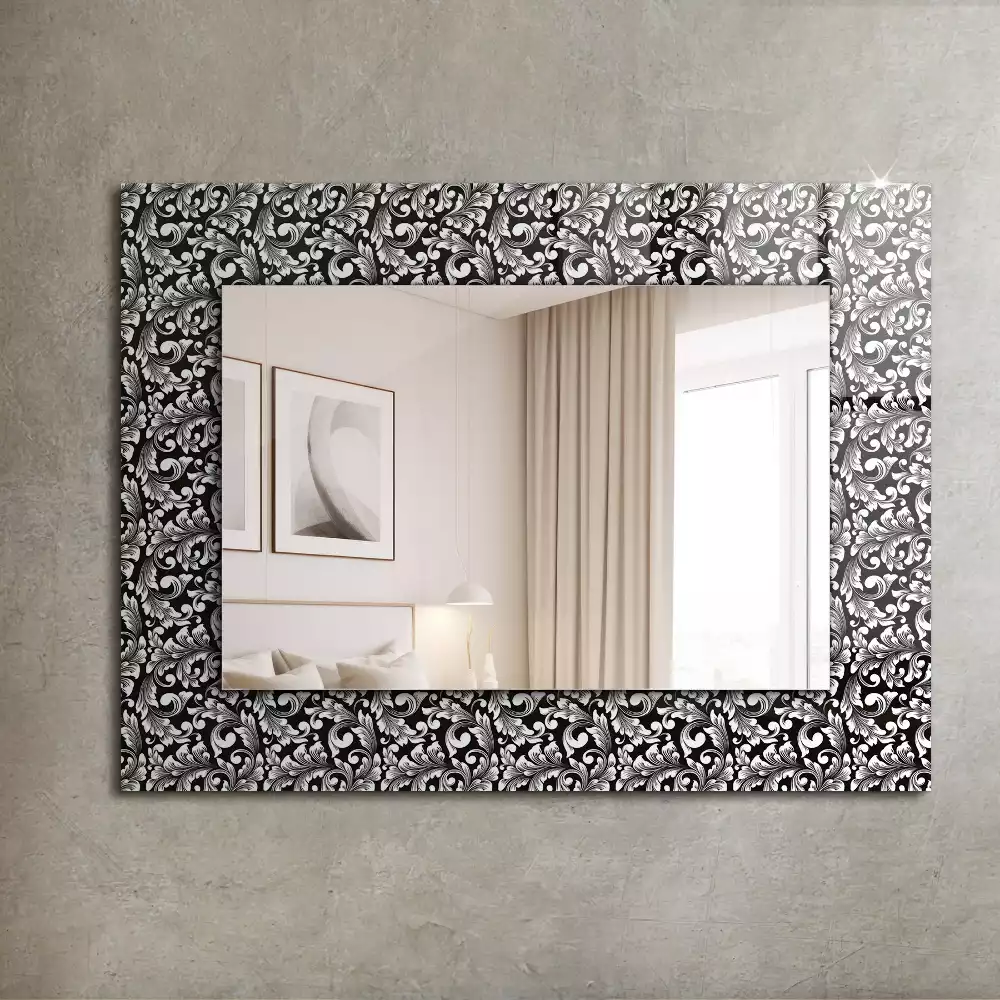 Miroir avec imprimé rectangulaire Ornements noir et blanc
