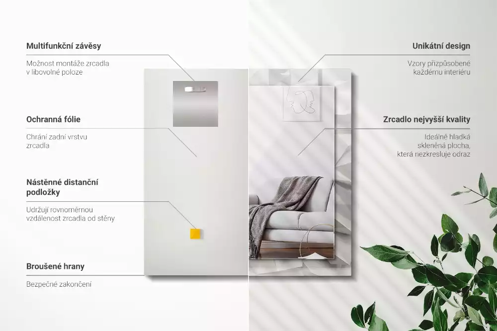 Miroir avec imprimé décoratif rectangulaire Formes géométriques abstraites