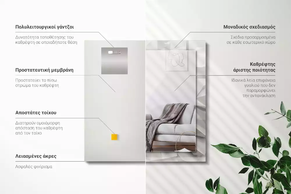 Miroir avec imprimé décoratif rectangulaire Formes géométriques abstraites