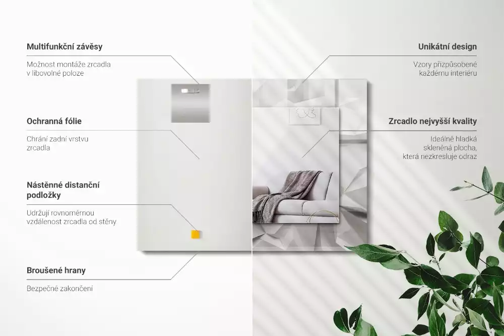 Miroir avec imprimé décoratif rectangulaire Formes géométriques abstraites