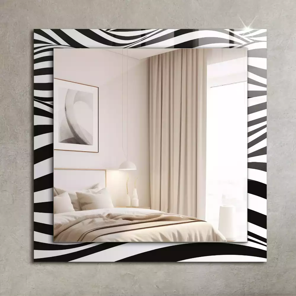 Miroir avec imprimé rectangulaire Vagues noir et blanc