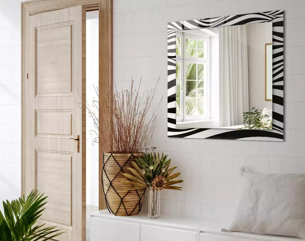 Miroir avec imprimé rectangulaire Vagues noir et blanc