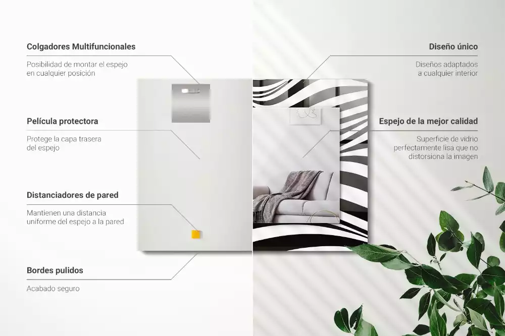 Miroir avec imprimé rectangulaire Vagues noir et blanc