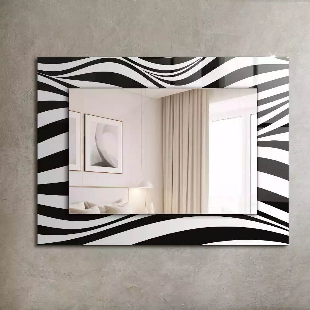Miroir avec imprimé rectangulaire Vagues noir et blanc