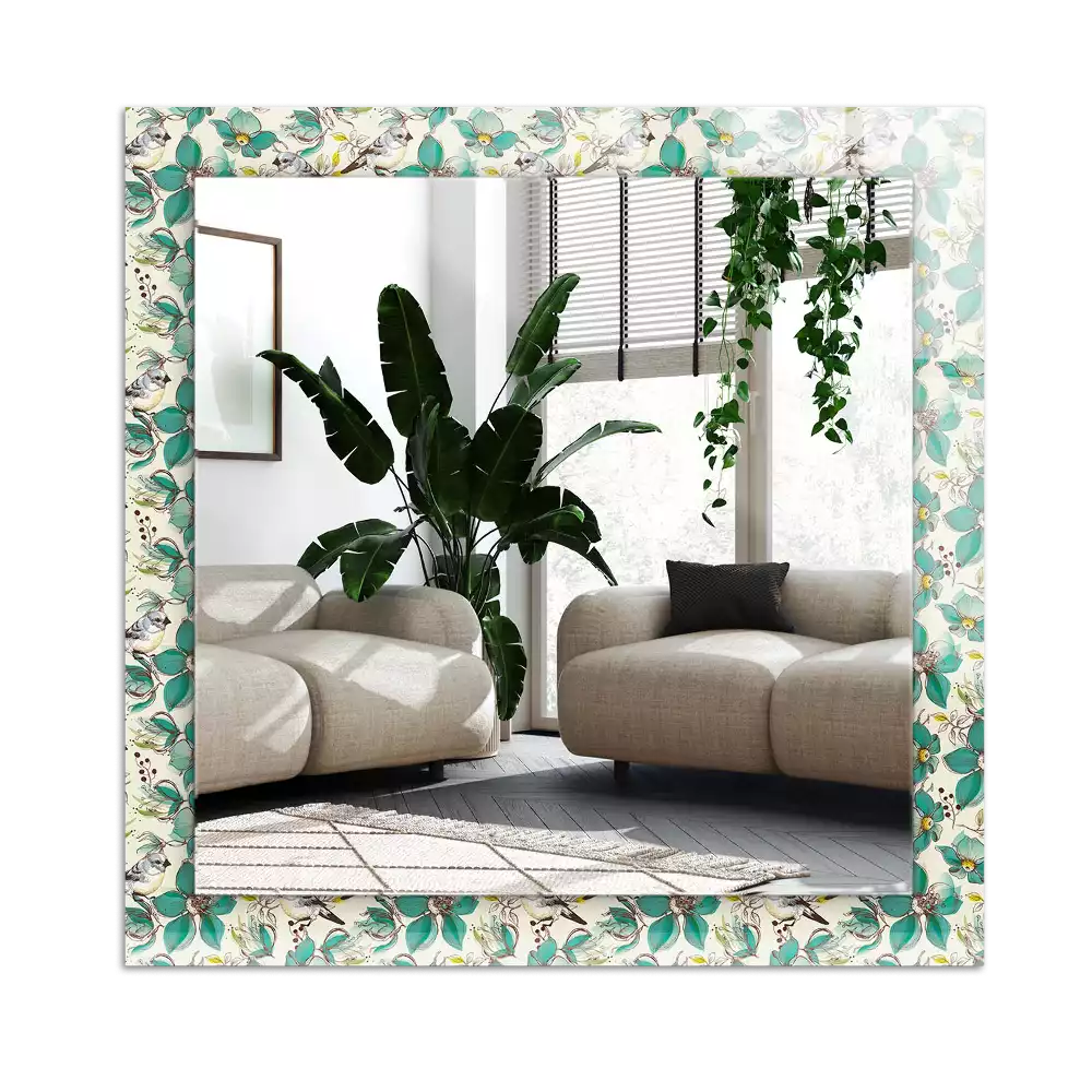 Miroir avec imprimé décoratif rectangulaire Oiseaux et fleurs