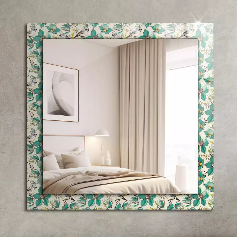 Miroir avec imprimé décoratif rectangulaire Oiseaux et fleurs