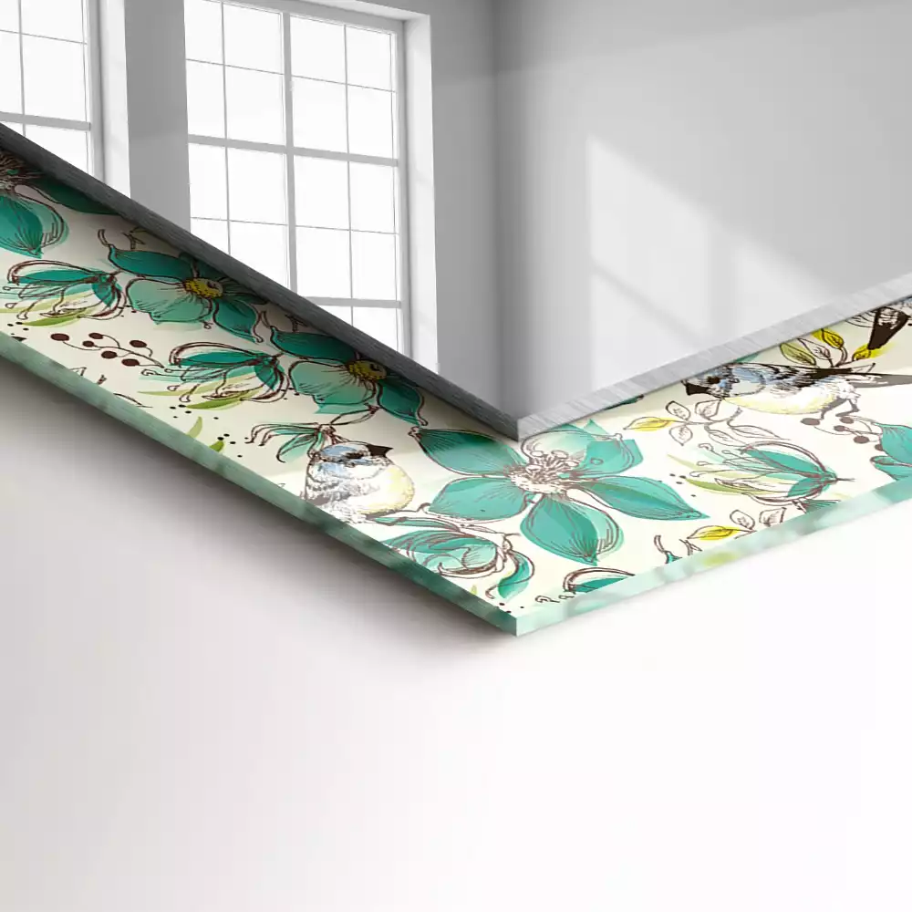 Miroir avec imprimé décoratif rectangulaire Oiseaux et fleurs