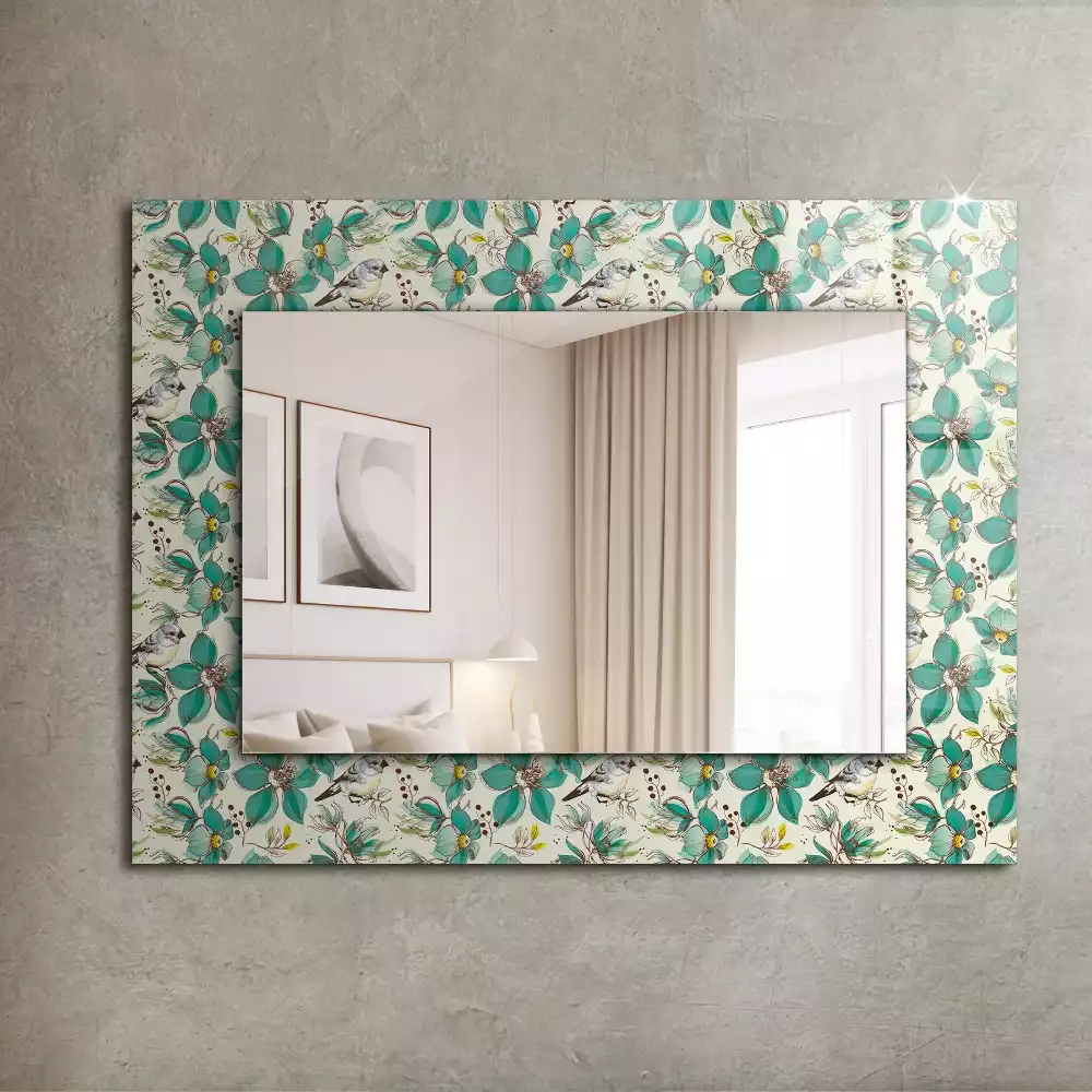 Miroir avec imprimé décoratif rectangulaire Oiseaux et fleurs