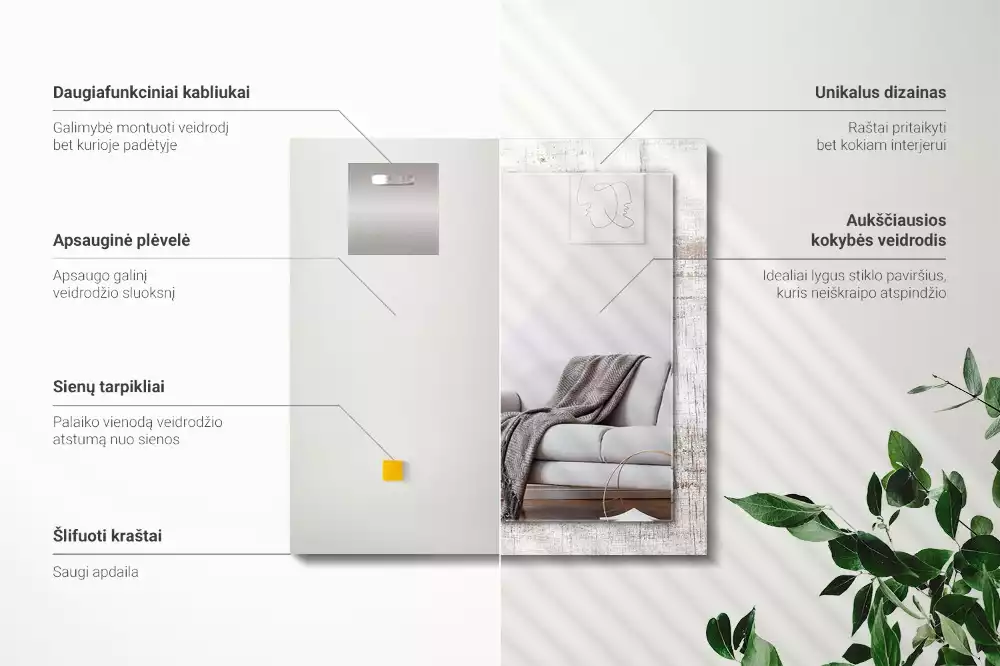 Miroir avec imprimé rectangulaire Bois ancien