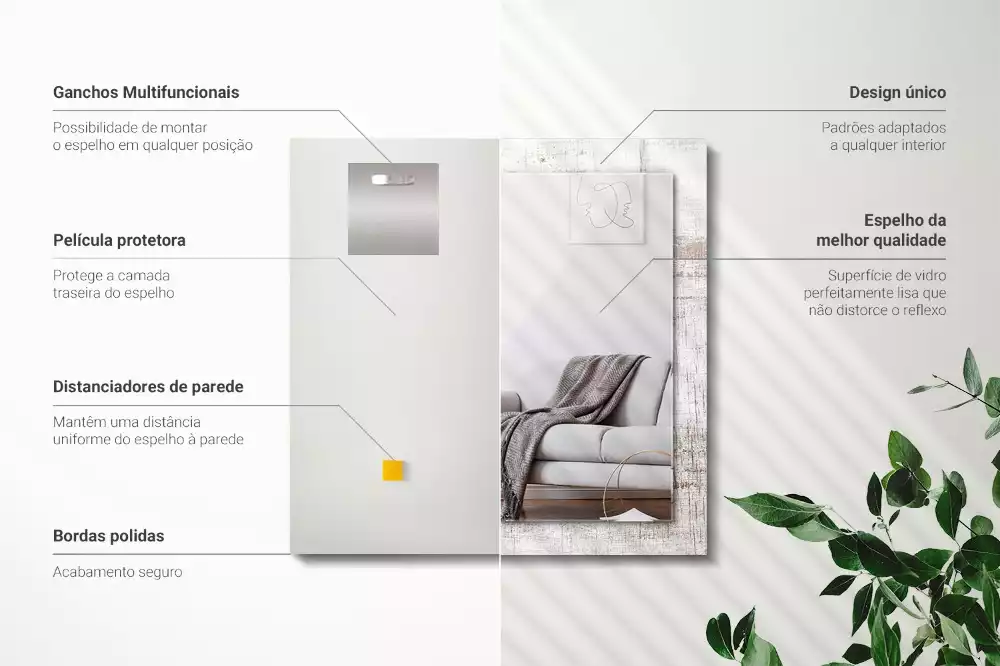 Miroir avec imprimé rectangulaire Bois ancien