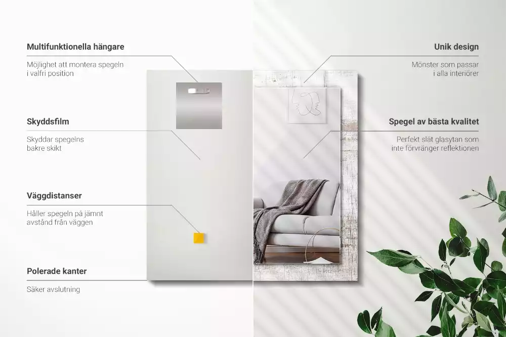 Miroir avec imprimé rectangulaire Bois ancien