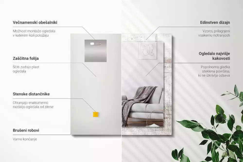 Miroir avec imprimé rectangulaire Bois ancien