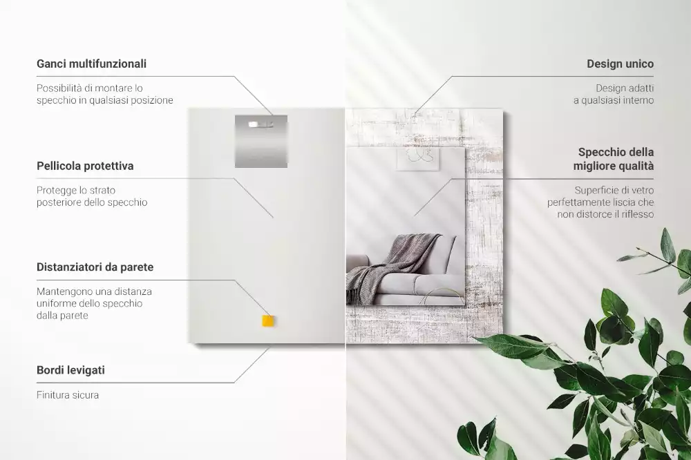 Miroir avec imprimé rectangulaire Bois ancien