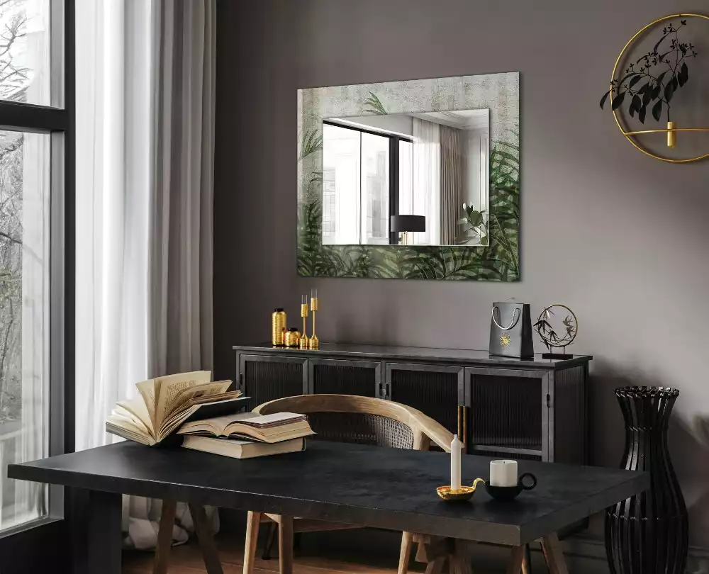 Miroir avec imprimé décoratif rectangulaire Feuilles de fougère vertes