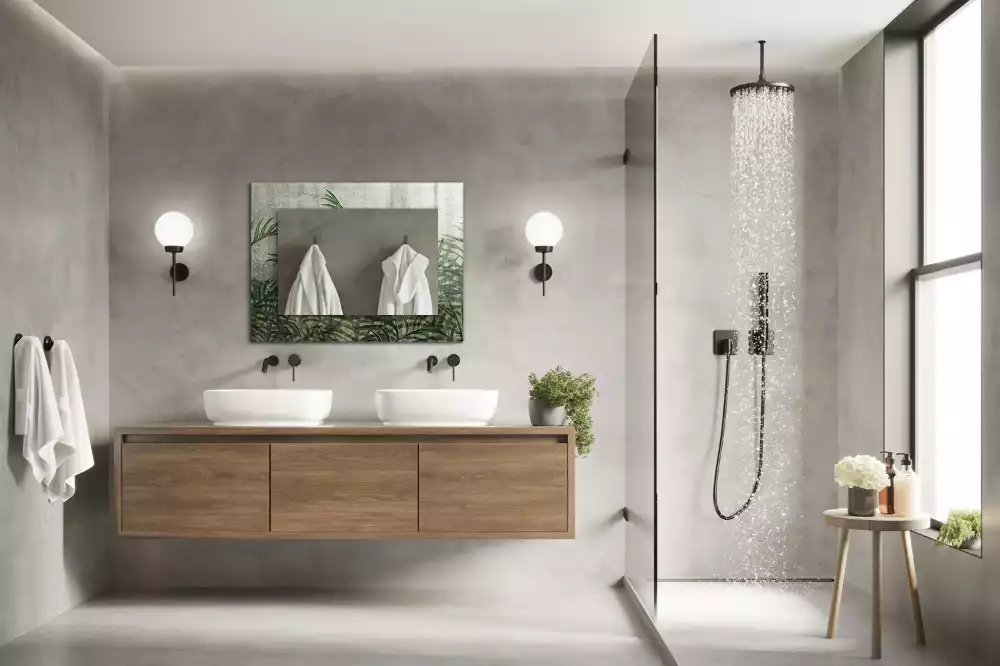 Miroir avec imprimé décoratif rectangulaire Feuilles de fougère vertes