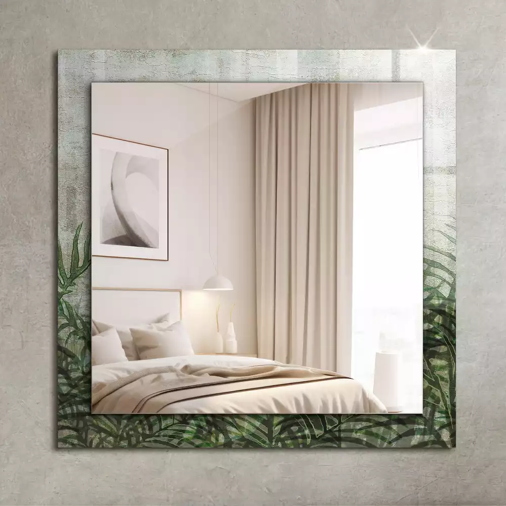 Miroir avec imprimé décoratif rectangulaire Feuilles de fougère vertes