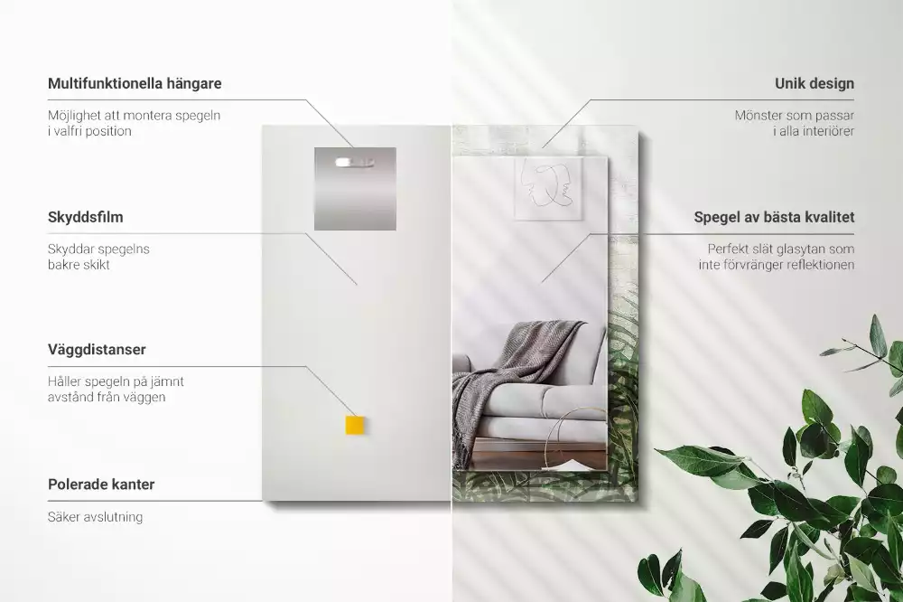 Miroir avec imprimé décoratif rectangulaire Feuilles de fougère vertes