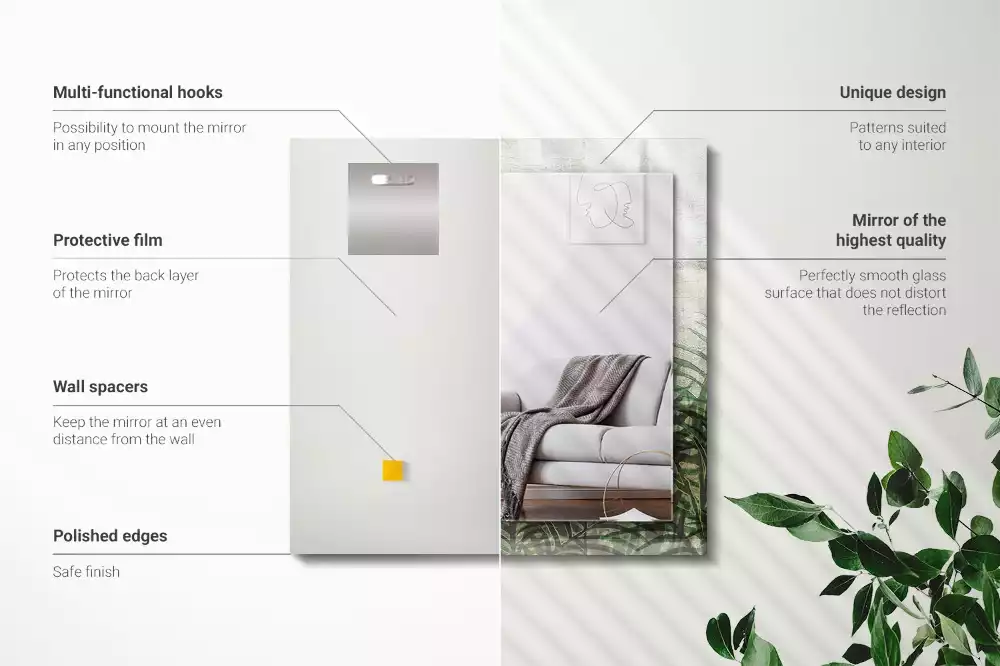 Miroir avec imprimé décoratif rectangulaire Feuilles de fougère vertes