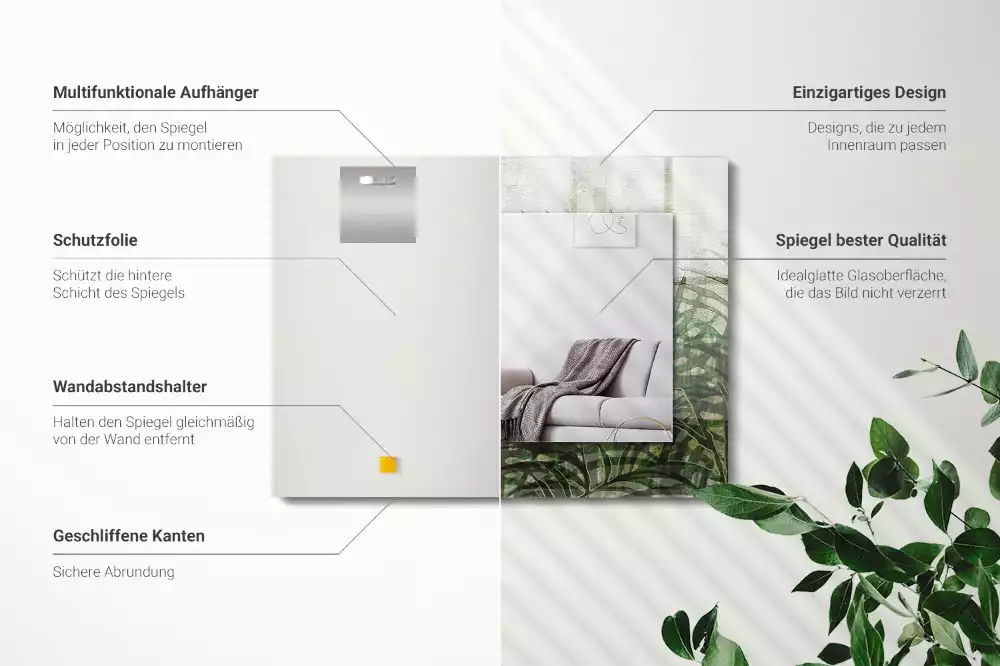 Miroir avec imprimé décoratif rectangulaire Feuilles de fougère vertes