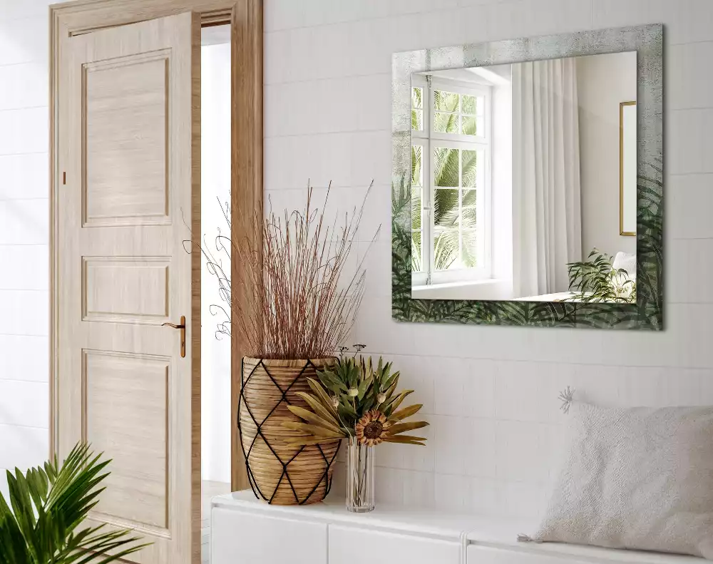 Miroir avec imprimé décoratif rectangulaire Feuilles de fougère vertes