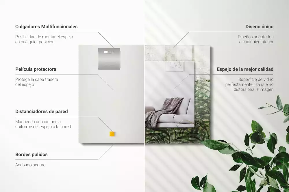 Miroir avec imprimé décoratif rectangulaire Feuilles de fougère vertes