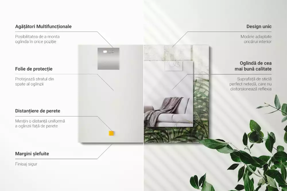 Miroir avec imprimé décoratif rectangulaire Feuilles de fougère vertes