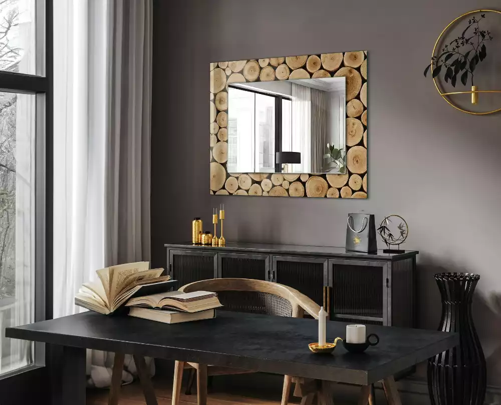 Miroir avec imprimé rectangulaire Coupes de troncs d'arbres