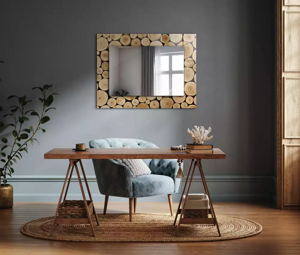 Miroir avec imprimé rectangulaire Coupes de troncs d'arbres