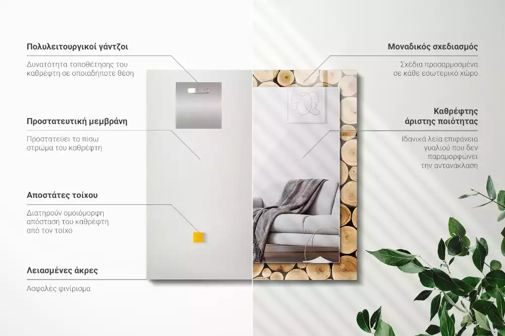 Miroir avec imprimé rectangulaire Coupes de troncs d'arbres