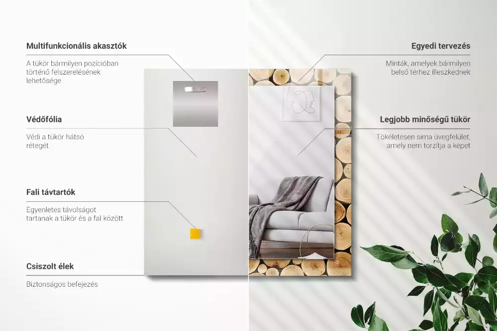 Miroir avec imprimé rectangulaire Coupes de troncs d'arbres