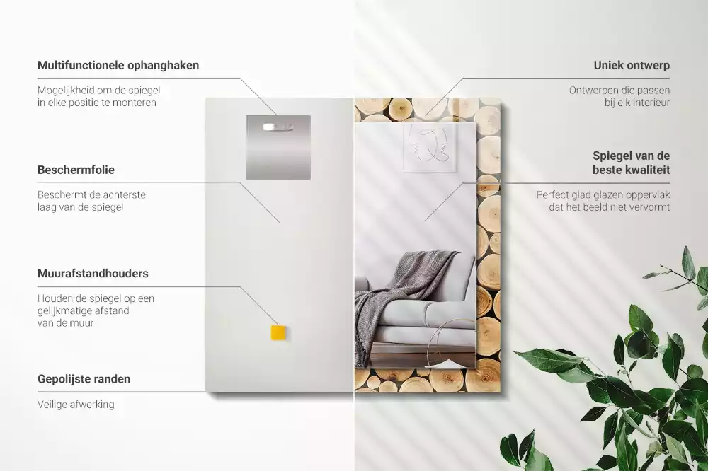 Miroir avec imprimé rectangulaire Coupes de troncs d'arbres