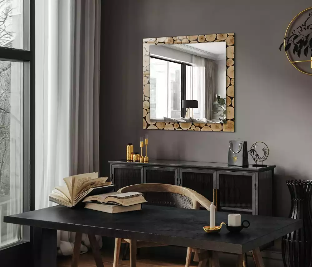 Miroir avec imprimé rectangulaire Coupes de troncs d'arbres