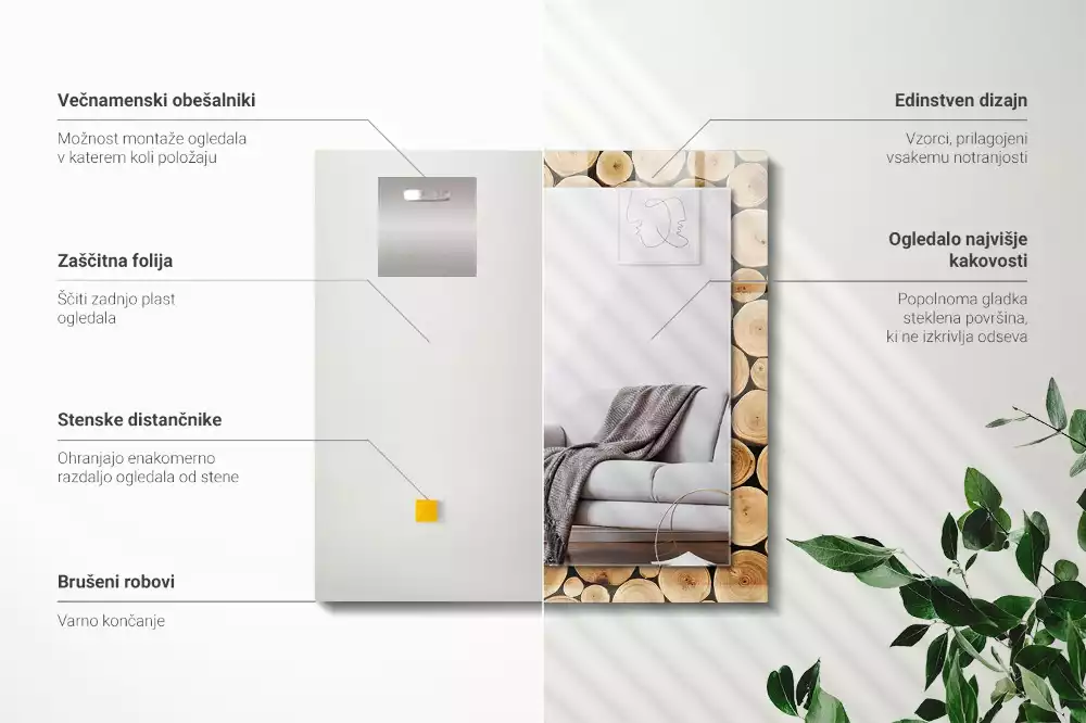Miroir avec imprimé rectangulaire Coupes de troncs d'arbres