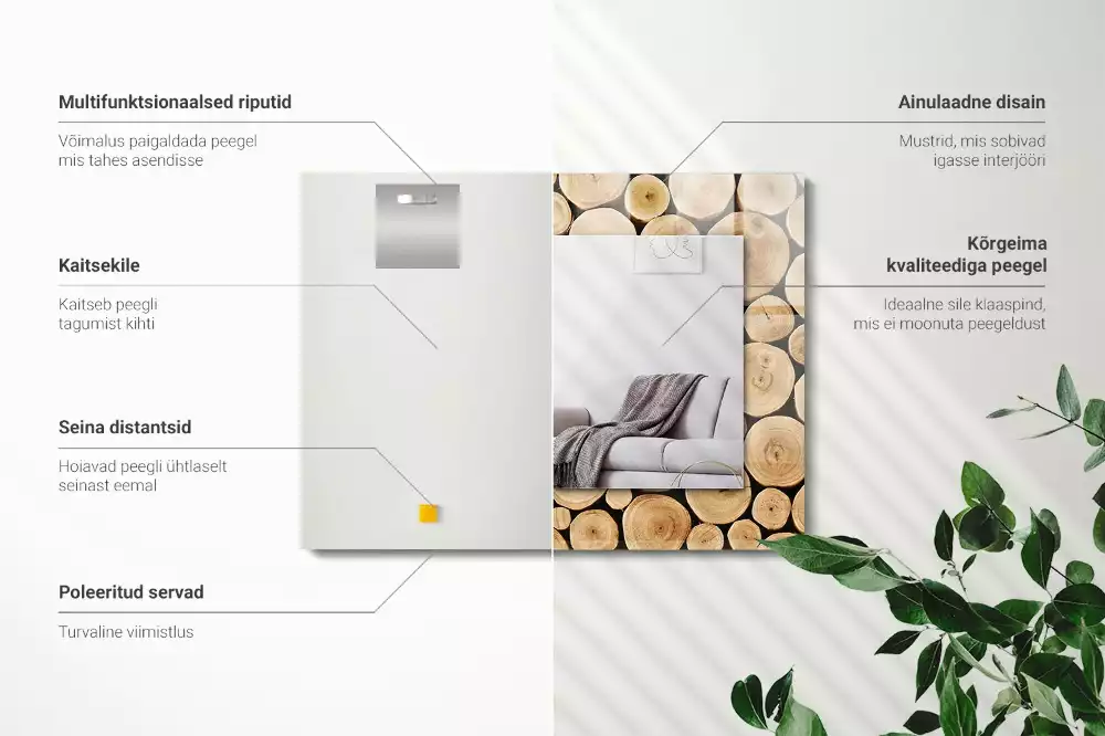 Miroir avec imprimé rectangulaire Coupes de troncs d'arbres