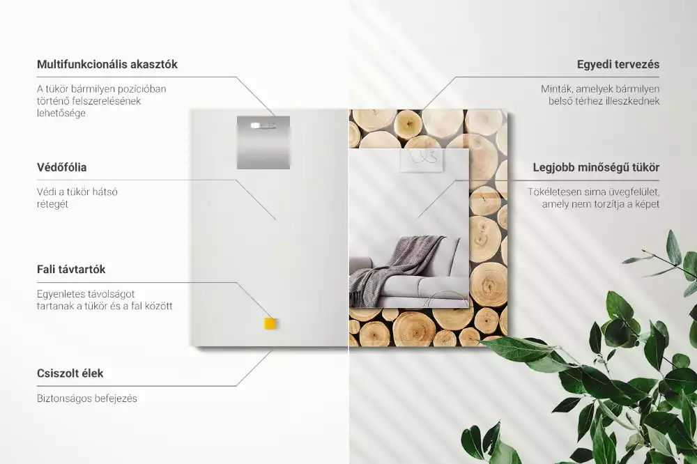 Miroir avec imprimé rectangulaire Coupes de troncs d'arbres