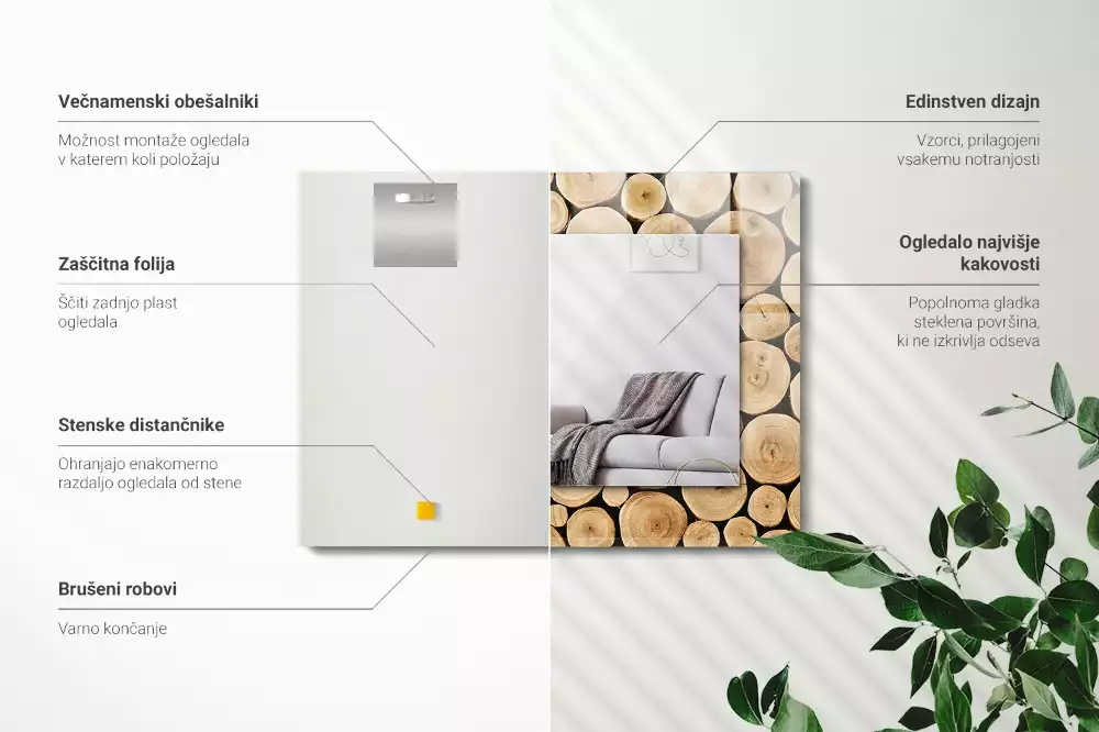 Miroir avec imprimé rectangulaire Coupes de troncs d'arbres