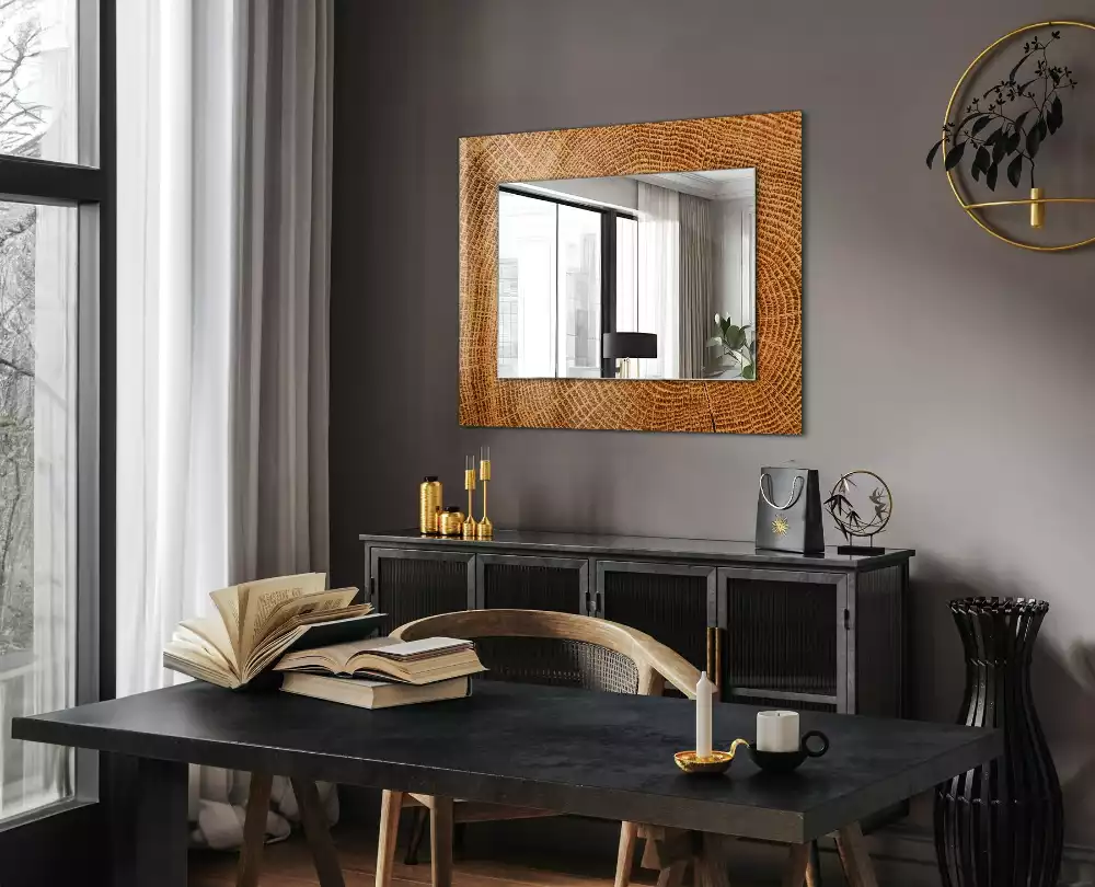 Miroir avec imprimé décoratif rectangulaire Coupe tronc cernes