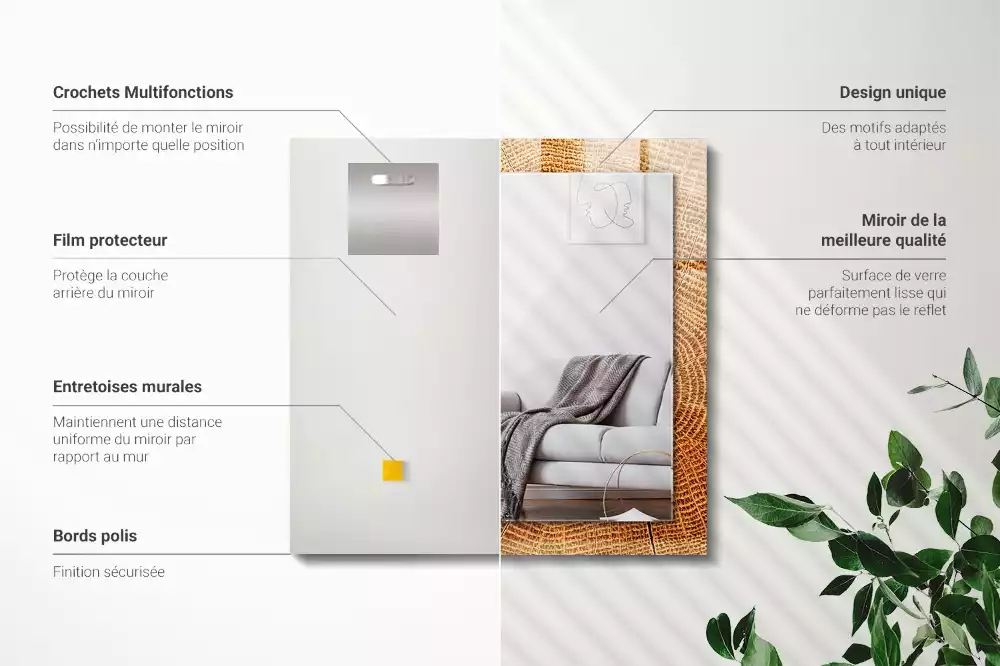 Miroir avec imprimé décoratif rectangulaire Coupe tronc cernes