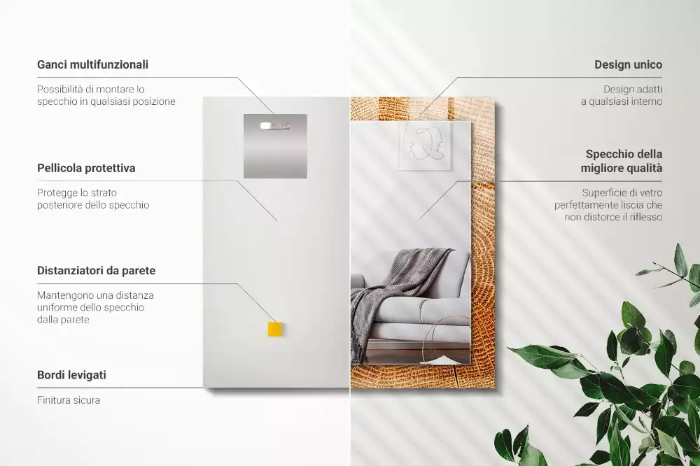 Miroir avec imprimé décoratif rectangulaire Coupe tronc cernes