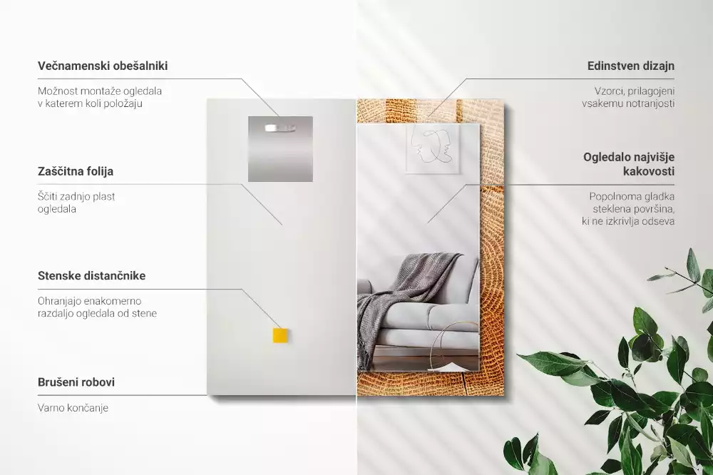 Miroir avec imprimé décoratif rectangulaire Coupe tronc cernes