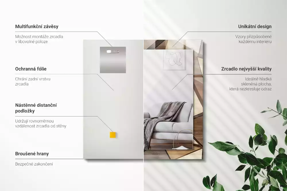 Miroir décoratif rectangulaire Motifs géométriques bois